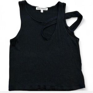 Good American Black Cut-Out Ribbed Crop Tank, Size 2 (fits up to a medium)